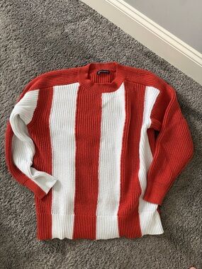 Striped Crewneck Sweater in orange and White